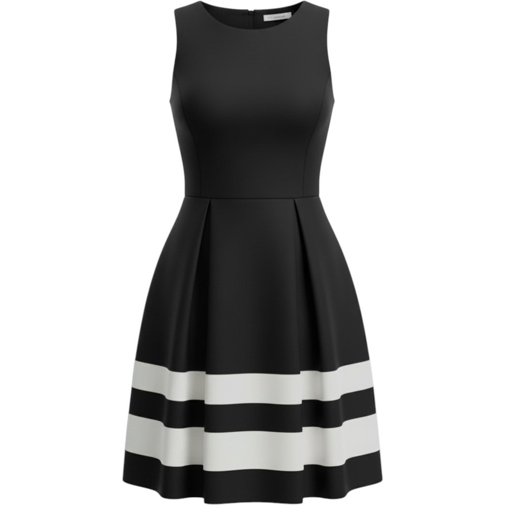 Calvin Klein Fit and Flare Dress Womens 2 Black Striped Pleated Sleeveless